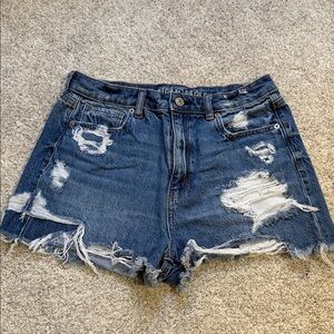 American Eagle Outfitters Women's Dark Blue Ripped Jean Shorts (Mom Shorts)